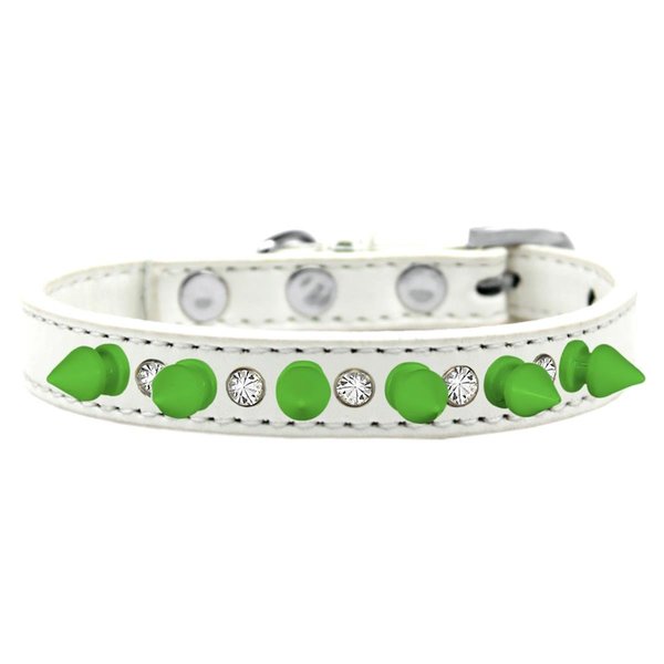 Mirage Pet Products Crystal & Neon Green Spikes Dog CollarWhite Size 16 625-GR WT16